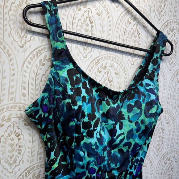 BN Classic Teal Blue Leopard Print Swim Dress One Piece Swimsuit Plus Size 18W - Picture 6 of 8